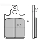 Tárcsafék betét, első, szerves, 51x31.5x5.5 mm, Piaggio Quartz, Skipper, Vespa PX; Italjet Formula