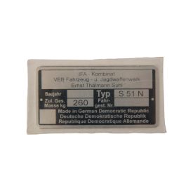 Típustábla s51N, Simson S51