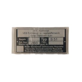 Típustábla, s51, Simson S51