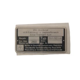 Típustábla s51,, Simson S51