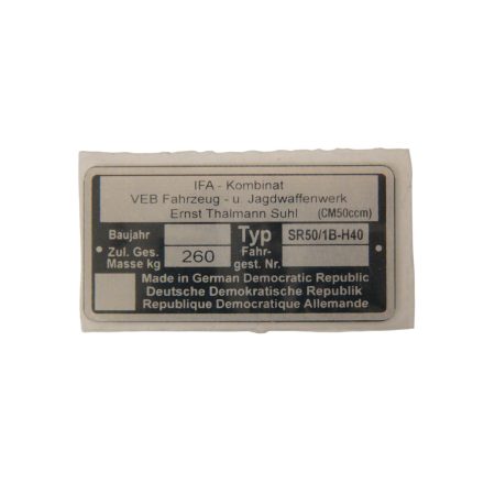 Típustábla sr, feszültségszabályzó,, Simson SR50