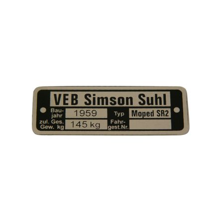 Típustábla, sr2, Simson SR2, SR2E