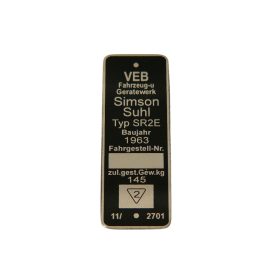 Típustábla, SR2E, Simson SR2, SR2E