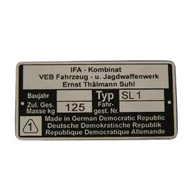 Típustábla, sl1, Simson SL1