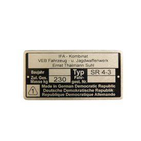 Típustábla típustábla, Sr4-3, Simson SR4-3