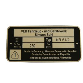 Típustábla, Simson KR51/2