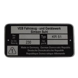 Típustábla, kr51, Simson KR51
