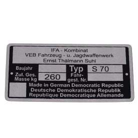 Típustábla, s70, Simson S51