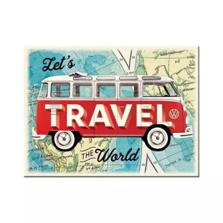 Hűtőszekrény mágnes 6x8cm VW Bulli Lets Travel The World