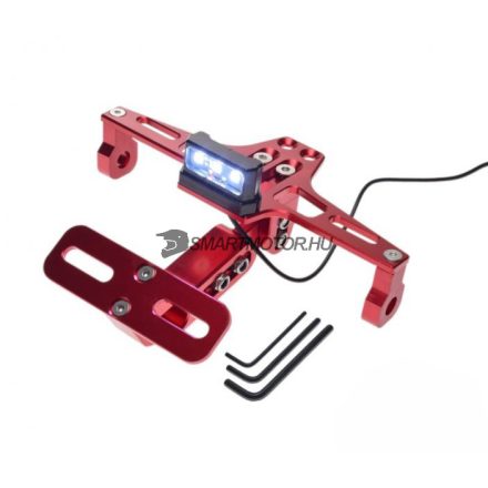 Rendszámtábla tartó konzol + világítás, piros  (UNIVERZÁLIS)