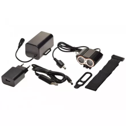 Első lámpa, LED dupla lencse, USB C + 220V töltés, Powerbank, külső akku, kerékpár bicikli